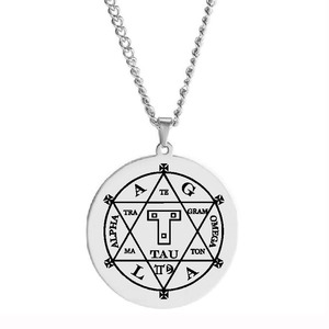 HLSS651 símbolos de joyería de acero de titanio en el hexagrama de Salomón amuleto talismán marcado láser collar con colgante de acero inoxidable - Product Image 5