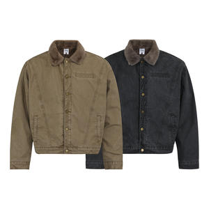 Giacca Bomber Invernale Retrò da Uomo, Design Vintage Lavato, Felpata e Ispessita, Calda, Streetwear con Stampa a Rilievo a Motivo Cuore - Product Image 1