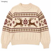 Pull à col rond pour homme, motif Fair Isle de Noël, rennes et flocons de neige, tricot torsadé, OEM ODM, logo personnalisé, vente en gros