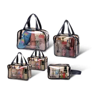 निविड़ अंधकार पोर्टेबल संभाल यात्रा प्लास्टिक कॉस्मेटिक बैग यात्रा पीवीसी मेकअप बैग सेट