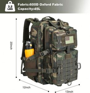 Mochila Táctica de Asalto MOLLE de 45L Resistente al Agua, Mochila de Camping con 5 Compartimentos y Porta Botellas para 3 Días - Product Image 2