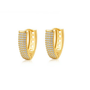 Boucles d'oreilles créoles plaquées or 18 carats avec zircon, motif cœur, bijoux de mariage, micro-incrustation EKA-113 - Product Image 5