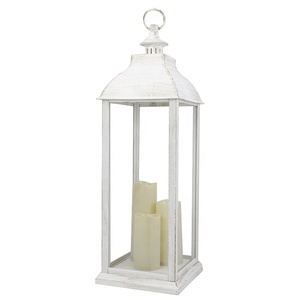 Décoration d'intérieur et d'extérieur en plastique blanc Grande <span class=keywords><strong>lanterne</strong></span> à piles avec 3 bougies LED sans flamme - Product Image 1