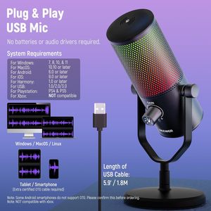 Microphone de jeu USB Neewer avec effet lumineux RVB, Plug & Play, fonctionnement silencieux et gain réglables en un <span class=keywords><strong>clic</strong></span>, CM24 - Product Image 5
