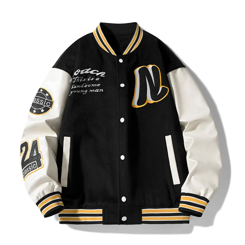OEM embroidery Patches Custom Letter mans Jacket Baseball Leather Street Plus Size Coat Jacket For Men