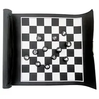 पोर्टेबल तह विनियमन टूर्नामेंट रोल-अप के साथ शतरंज चटाई बोर्ड और शतरंज टुकड़े खेल सेट यात्रा भंडारण बैग QP1002-3