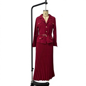 ファッションセット女性長袖新作無地ラペルブレザープレスプリーツスカート2ピースセット - Product Image 1