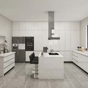 Meuble de cuisine coulissant, finition laquée blanche, construction en panneau mélaminé, pour appartement - Product Image 1