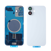 Remplacement de Vitre Arrière OEM pour iPhone 16/16 Plus, Verre Arrière Design Barre avec Cadre, Plaque Métallique et Anneau Magnétique