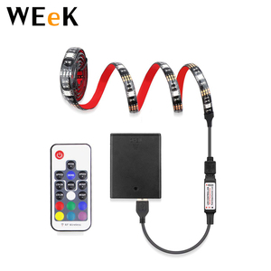 <span class=keywords><strong>Bande</strong></span> lumineuse Flexible à <span class=keywords><strong>LED</strong></span> 5050, alimentée par batterie, lumière à couleur changeante, avec télécommande de 17 touches, rvb, idéale comme rétro-éclairage de la télé, dc 5v, 1M - Product Image 1