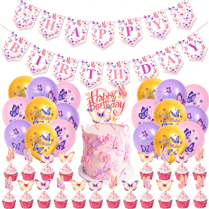 Striscione con Stampa di Farfalle, Topper per Torte e Cupcake, Palloncini Stampati per Decorazioni di Feste di <span class=keywords><strong>Compleanno</strong></span>, Matrimoni e Camere dei Bambini - Product Image 1