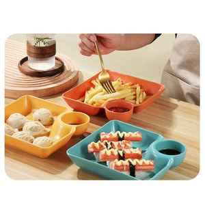 Plato Cuadrado Ecológico de Plástico para Salsas con Separador para Restaurantes, Hoteles y Escuelas, Versátil para Servir Alimentos, Plato para Dumplings - Product Image 6