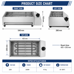 Commercial 2600W Smokeless Electric <b>BBQ</b> Grill EB-280 Stainless Steel Tabletop Barbecue Grill with Adjustable Temperature - Product Image 3