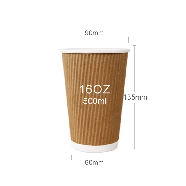 Taza de papel corrugado desechable para café, 8oz/12oz/16oz