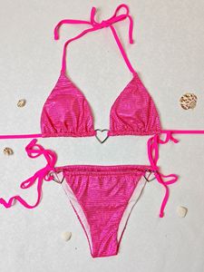 King Mcgreen Star Hot Products Sexy Neon Color Glossy Lace up Cover up Conjunto de 2 piezas Traje de baño <span class=keywords><strong>Bikini</strong></span> para mujer - Product Image 6