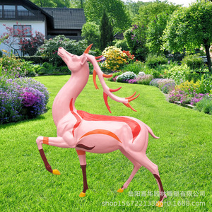 Escultura de Ciervo Pintada de Fibra de Vidrio para Decoración de Jardín Exterior, Figura Animal Contemporánea para Montar en el Suelo JH-42710 - Product Image 3