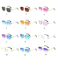 Lunettes de Soleil Rectangulaires Sans Monture Coupe Diamant de Luxe UV400 pour Hommes et Femmes, Nouveauté 2025, de Créateur, Vente en Gros