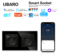 Prise murale intelligente double UBARO 157 mm Tuya WiFi, 2 prises EU Schuko, 16A, panneau en verre, compatible Alexa Google Home Smart Life, prise USB-C