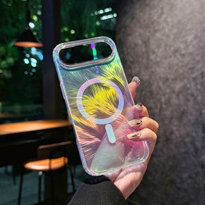 Étui de téléphone en TPU magnétique électrolytique avec plumes holographiques colorées élégantes antichoc pour <span class=keywords><strong>iPhone</strong></span> 17 16 15 Pro Max - Product Image 4