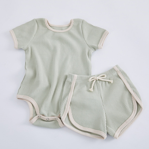 Vêtements d'été pour tout-petits garçons et filles 2020, ensembles de t-shirts à manches courtes en tricot côtelé + shorts, vêtements pour bébés, vêtements pour enfants - Product Image 6