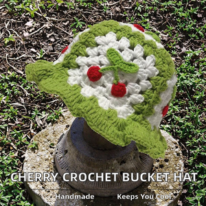 Sombrero de pescador de ganchillo hueco para mujer, estilo casual, para playa, con decoración de cerezas, tejido a mano, acrílico, transpirable, dulce - Product Image 2