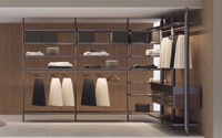 Système de dressing modulaire avec éclairage LED, armoire ouverte, tiroirs en aluminium et étagères en verre