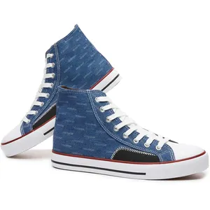 KH Source Factory OEM ODM Customized Denim Vulcanized Wlking Sport High Top Canvas Shoes For Women New Styles