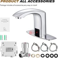 Robinet de lavabo moderne commercial sans contact en laiton brossé, monotrou, économie d'eau, avec mitigeur à poignée unique et cartouche céramique 5