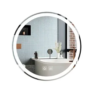 Fabrika doğrudan duvar Anti sis LED işıkları yuvarlak akıllı banyo aynası işık ile dokunmatik kontrol otel makyaj masası aynası