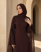 Ensemble Abaya Mexizo 2026 avec châle, robe longue en dentelle, vêtements islamiques modestes, manches longues, style élégant et uni, style Dubai