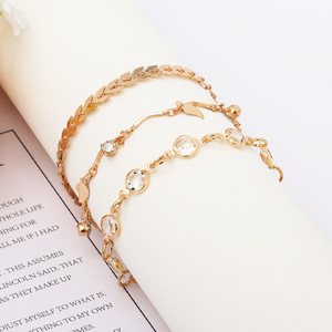 Fashion <b>Anklets</b> Set <b>Gold</b> Plated Alloy Bohemia Style Arrow Pearl Charm Women's Party Jewelry - Product Image 2