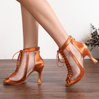Chaussures de danse professionnelles LUOQIAO à talon moyen, respirantes, en satin, pour la danse de salon/latine, jazz, danse moderne, studio, bronze – Grande Vente