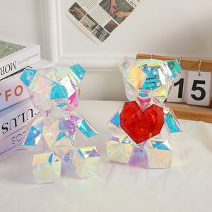 Mini ours en peluche lumineux à LED, décoration de chambre en cristal et PVC, film holographique, ours coloré, cadeau d'anniversaire, cadeau de la Saint-Valentin - Product Image 4