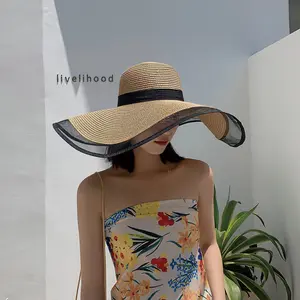 Women Straw Hat For Catwalk Fashion Rough Brim Straw Floppy Hat Summer Sun Beach Sun Visor Hat