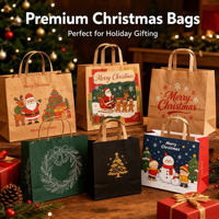 Sacs en papier kraft personnalisés avec logo imprimé, sacs de shopping en papier avec poignée, sacs cadeaux de Noël