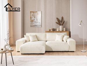 Wandelbares Ecksofa Flyer aus Plüschcord in Hellbeige mit Schönem Sitzkomfort, Schlaffunktion und Bettkasten - Product Image 4