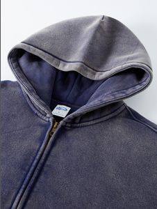 2026年 高品質 ヘビーウェイト メンズ オーバーサイズ パーカー 酸洗い加工 コットン パフテクニック フレンチテリー 3Dパターン 長袖 クロップド丈 - Product Image 4