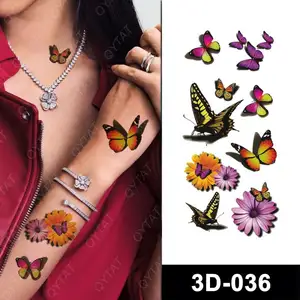 물 전송 이동식 섹시한 몸 팔 스티커 아름다운 꽃 디자인 임시 가짜 나비 문신/문신