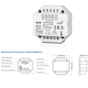 Controlador LED RF de 4 canales, caja de montaje con Push Dim para tiras de luz LED RGB RGBW, <span class=keywords><strong>Mini</strong></span> RF, 4 canales, 3A, 12-24 VCC, 1 unidad - Product Image 3