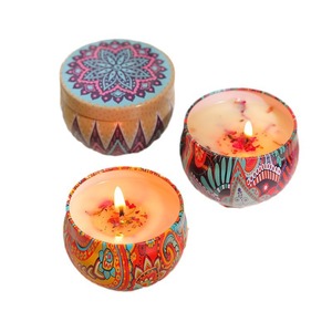 Bougie parfumée Northern Mu 80g, boîte en étain à motif ethnique 6x4cm, pour la maison, la chambre, les cadeaux de mariage - Product Image 1