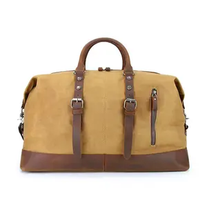 Bearky bolsa de lona de couro encerado, vintage, para o fim de semana, em couro, esportiva, personalizada, para academia, luxo, bolsa duffle com logotipo