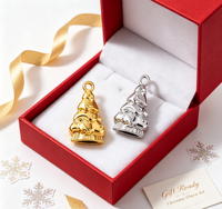 Pendentif Arbre de Noël Miniature 3D en Acier Inoxydable Brillant Plaqué Or et Argent pour Bijoux DIY