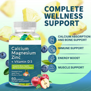 Gomitas <span class=keywords><strong>de</strong></span> Calcio, <span class=keywords><strong>Magnesio</strong></span> y <span class=keywords><strong>Zinc</strong></span> OEM ODM, Vitamina D3, Glicinato <span class=keywords><strong>de</strong></span> <span class=keywords><strong>Magnesio</strong></span>, Suplemento Sin Azúcar para Adultos, Mejora la Memoria/El Sueño, 60 Unidades - Product Image 3