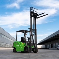 Chariot élévateur électrique 2T vert à mât bi-étages avec protection ROPS, machine compacte pour la logistique portuaire