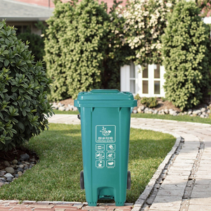 Bán buôn 120L màu xanh lá cây ngoài trời HDPE Nhựa thùng rác với chân bàn đạp bánh Thiết kế thân thiện với môi cho thương mại & sử dụng nhà - Product Image 1