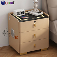 Table de chevet intelligente multifonctionnelle Goomi Home avec lampe tactile 3 couleurs, charge sans fil, haut-parleur Bluetooth et verrouillage par empreinte digitale