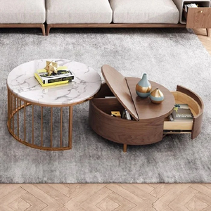 White Marble Coffee Table with Walnut Wooden <b>Storage</b> Table Perfect Combination for Your Living Room Hotel <b>Drawing</b> Room Furniture - Product Image 6