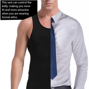 Op Maat Gemaakt Logo Nylon Stof Hoge Druk Heren Afslankende Body Shaper <span class=keywords><strong>Vest</strong></span> Compressie Shirts Buik Controle Onderhemden - Product Image 4