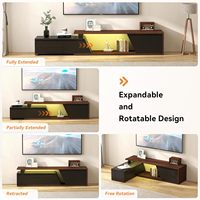 Meja TV Kayu LED Modern yang Dapat Diperpanjang, Konsol Media Hitam dengan 2 Laci untuk Ruang Tamu Kamar Tidur