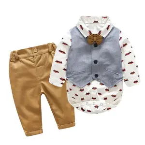 2022 New Print Baby Boy Party Dress Suit Long-sleeved Cotton Shirt Baby Gentleman Formal Suit 0-6 Months Baby Clothes